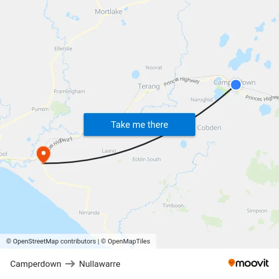 Camperdown to Nullawarre map