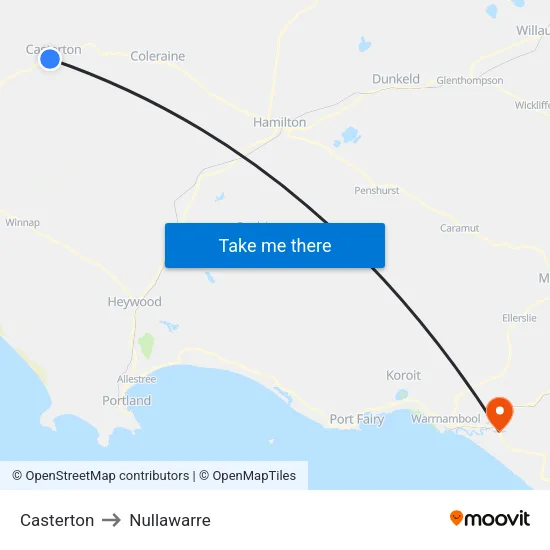 Casterton to Nullawarre map