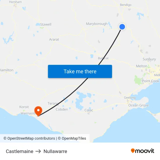 Castlemaine to Nullawarre map