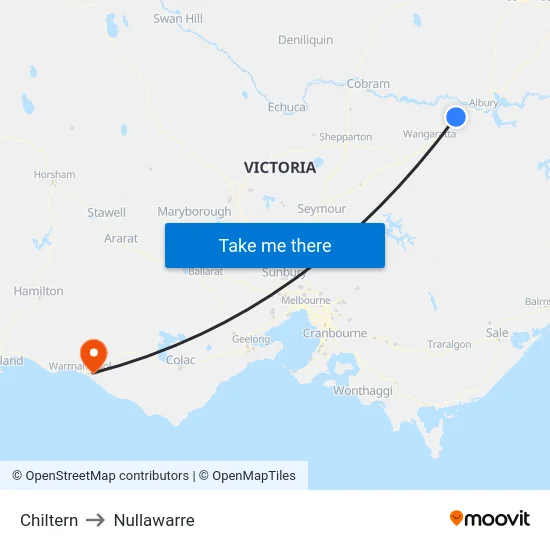 Chiltern to Nullawarre map