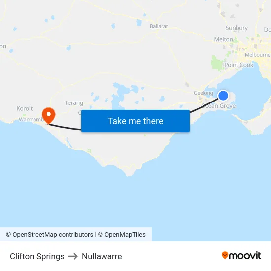 Clifton Springs to Nullawarre map