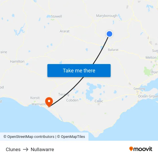 Clunes to Nullawarre map
