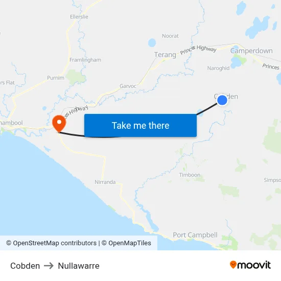 Cobden to Nullawarre map