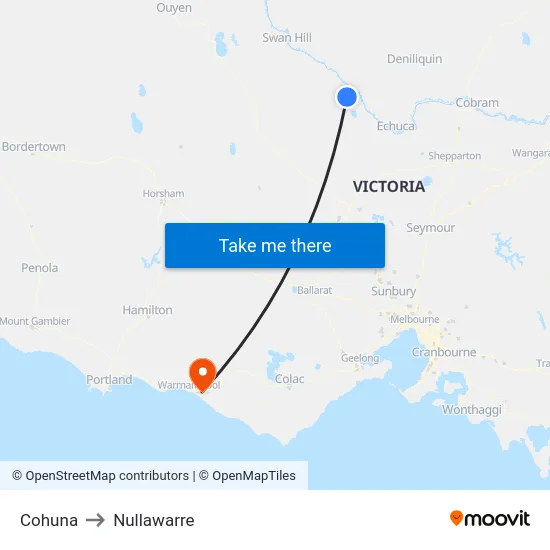 Cohuna to Nullawarre map