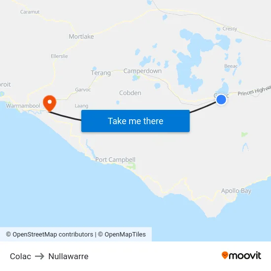 Colac to Nullawarre map