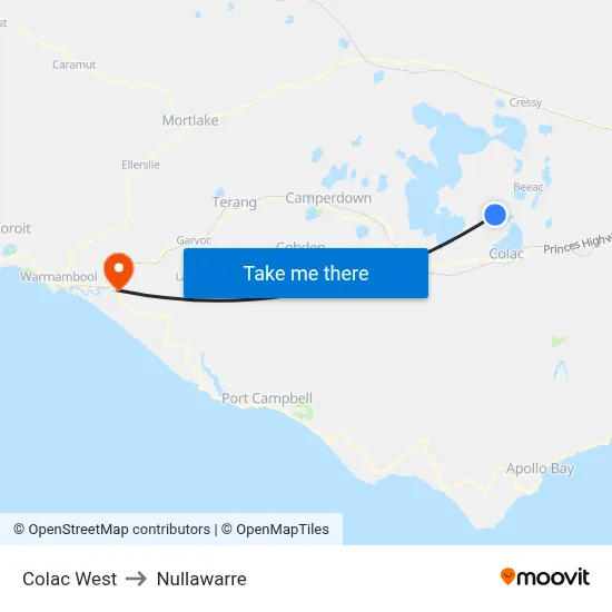 Colac West to Nullawarre map