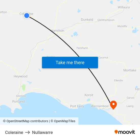 Coleraine to Nullawarre map