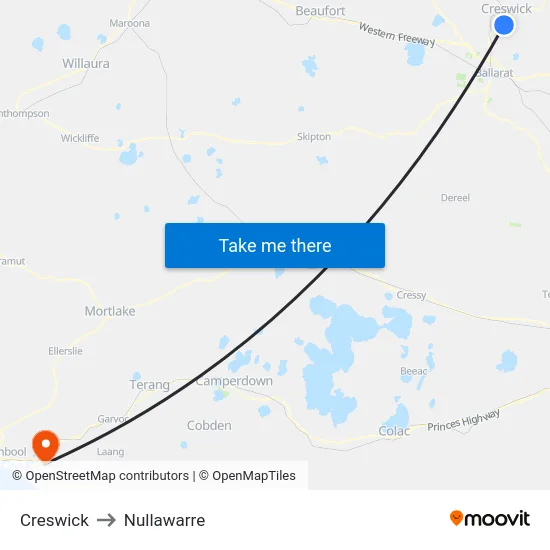 Creswick to Nullawarre map