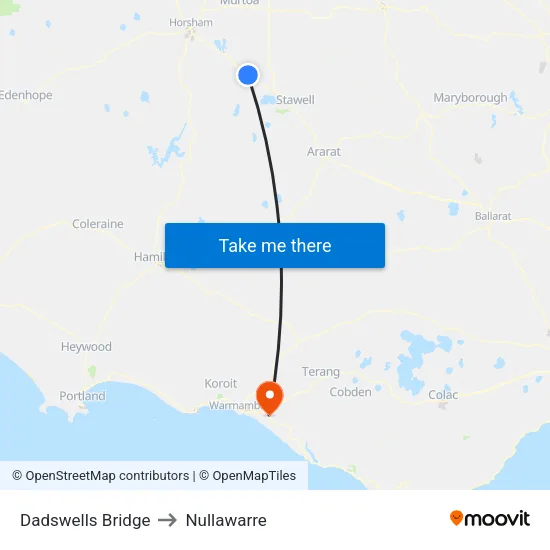 Dadswells Bridge to Nullawarre map