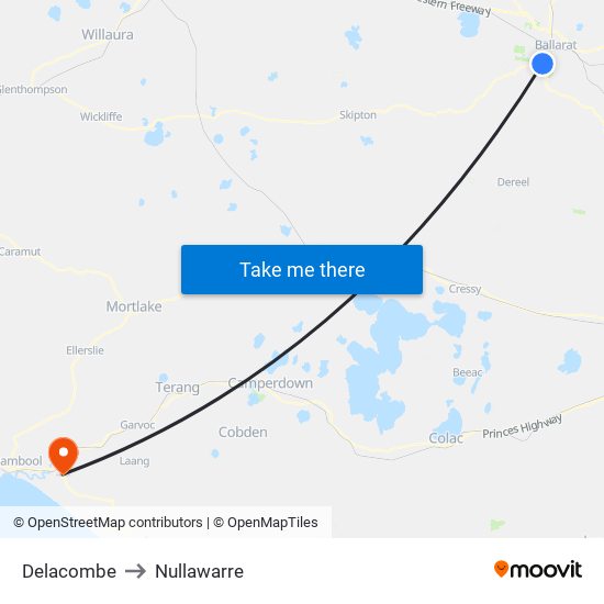 Delacombe to Nullawarre map