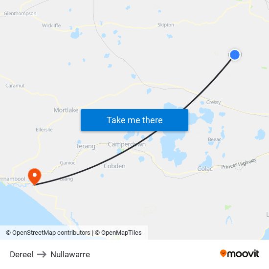 Dereel to Nullawarre map