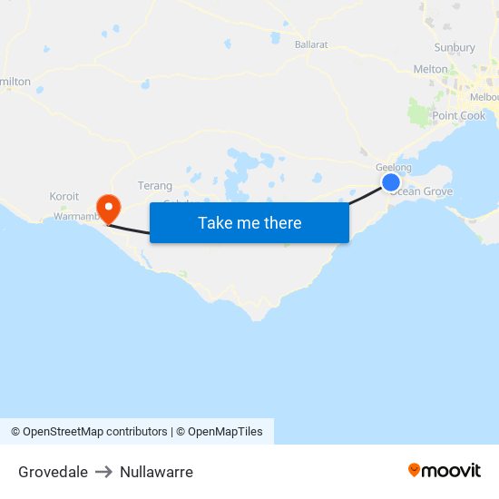 Grovedale to Nullawarre map