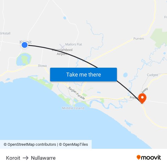 Koroit to Nullawarre map