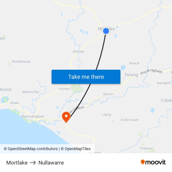 Mortlake to Nullawarre map