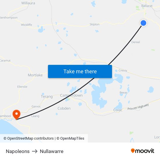 Napoleons to Nullawarre map