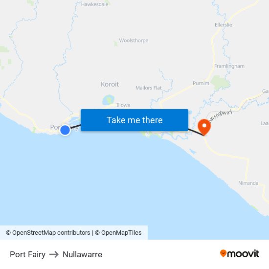 Port Fairy to Nullawarre map