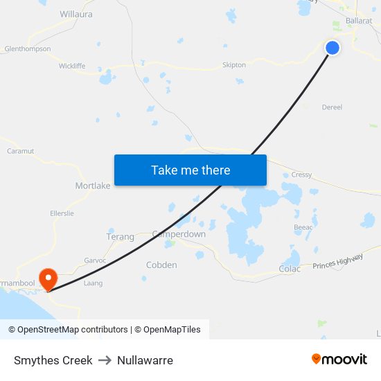 Smythes Creek to Nullawarre map