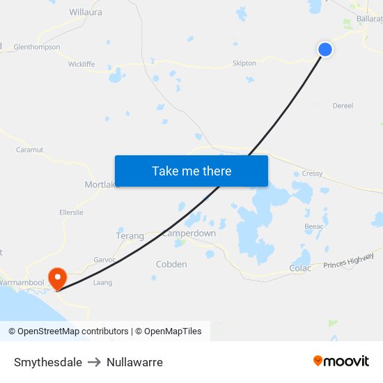 Smythesdale to Nullawarre map