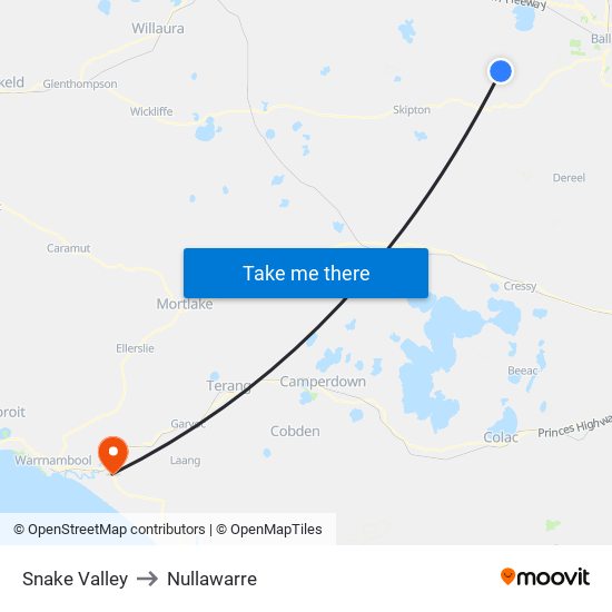 Snake Valley to Nullawarre map