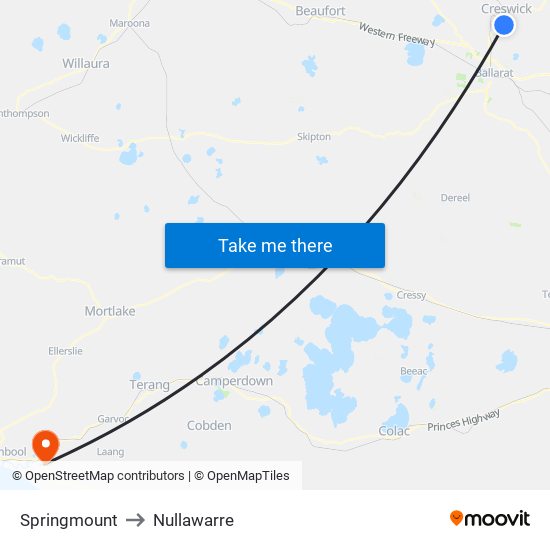 Springmount to Nullawarre map