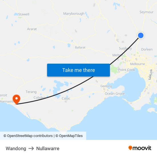 Wandong to Nullawarre map