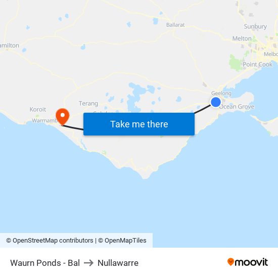 Waurn Ponds - Bal to Nullawarre map