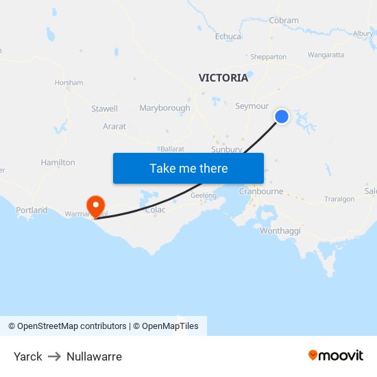 Yarck to Nullawarre map