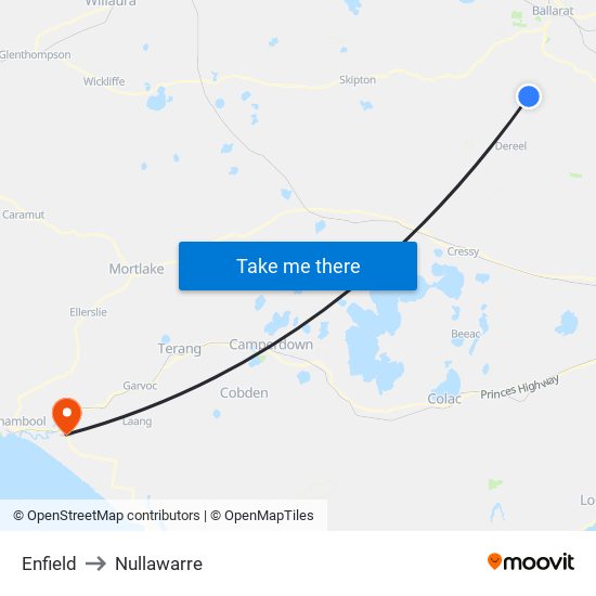 Enfield to Nullawarre map