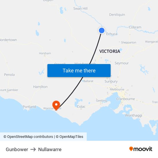 Gunbower to Nullawarre map