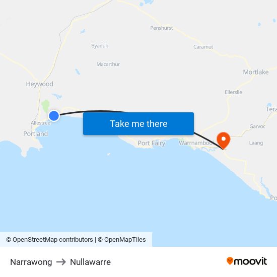 Narrawong to Nullawarre map