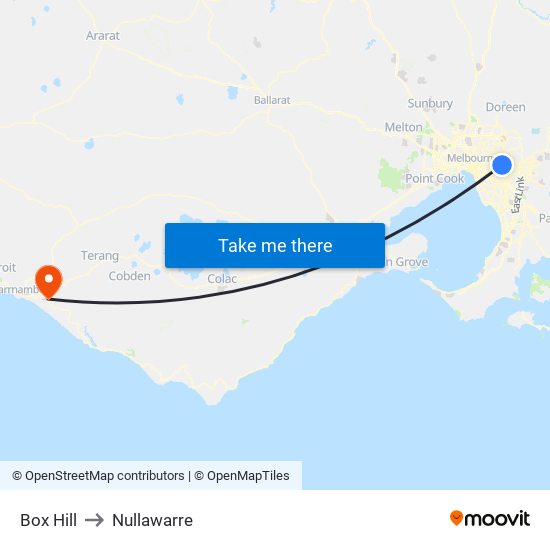 Box Hill to Nullawarre map