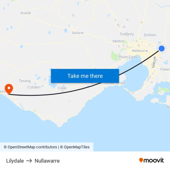 Lilydale to Nullawarre map
