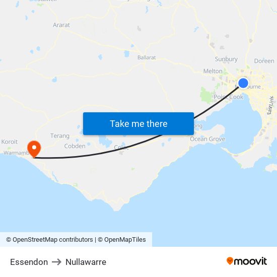 Essendon to Nullawarre map