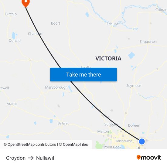 Croydon to Nullawil map