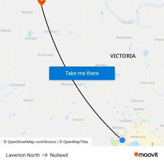 Laverton North to Nullawil map