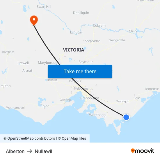 Alberton to Nullawil map