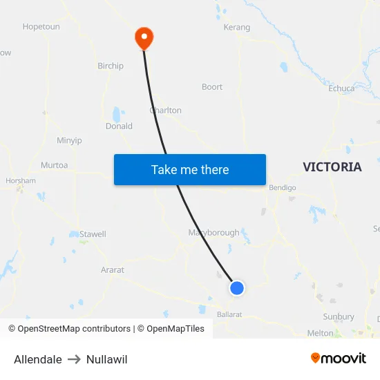 Allendale to Nullawil map
