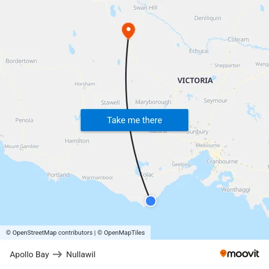 Apollo Bay to Nullawil map