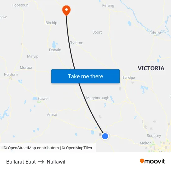 Ballarat East to Nullawil map