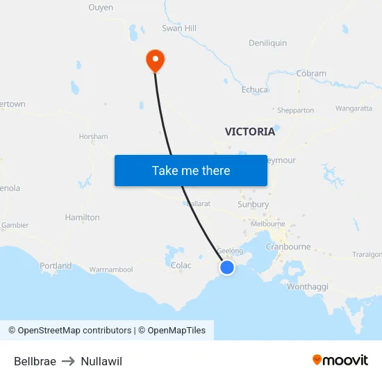 Bellbrae to Nullawil map