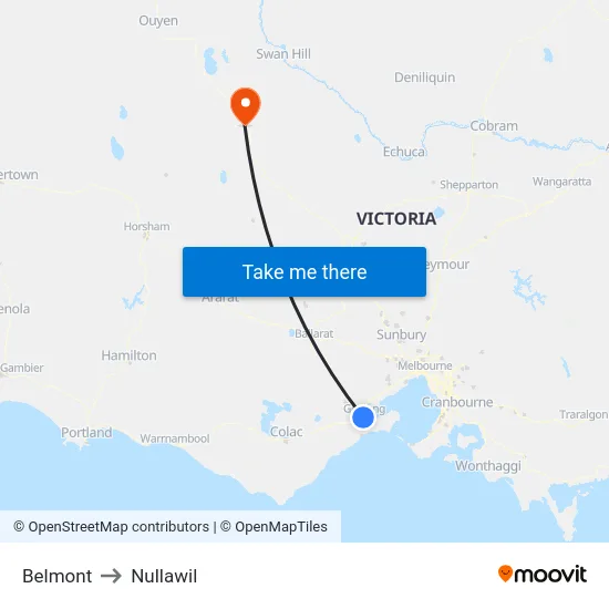 Belmont to Nullawil map