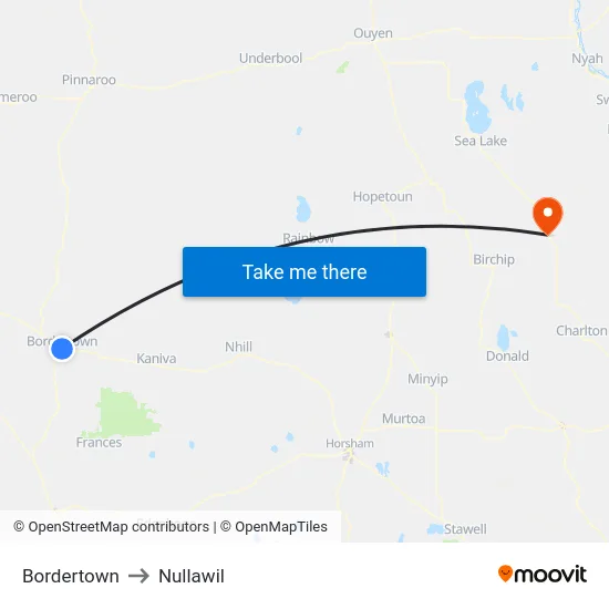 Bordertown to Nullawil map