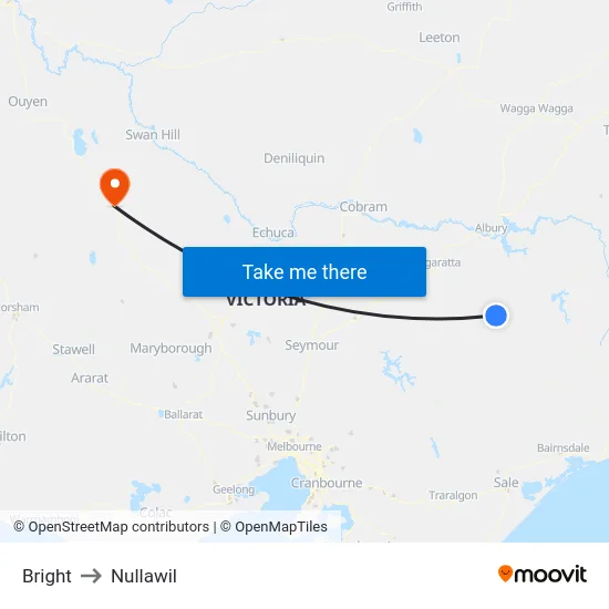 Bright to Nullawil map