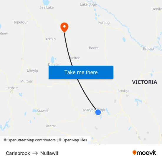 Carisbrook to Nullawil map