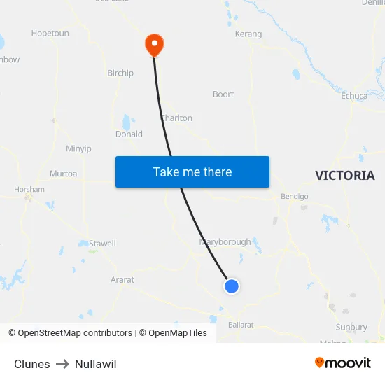 Clunes to Nullawil map