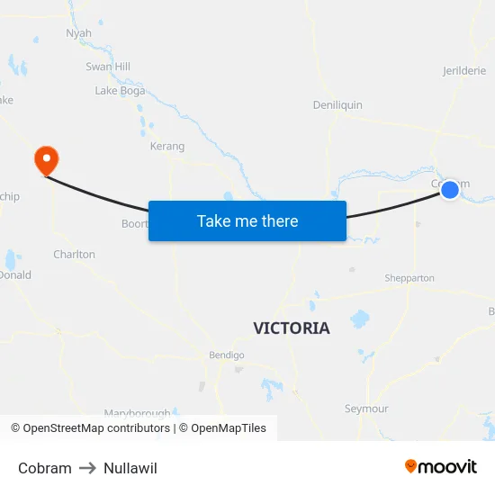 Cobram to Nullawil map