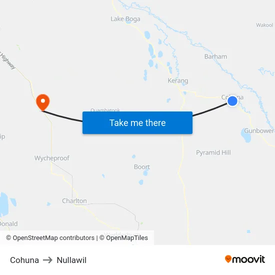 Cohuna to Nullawil map