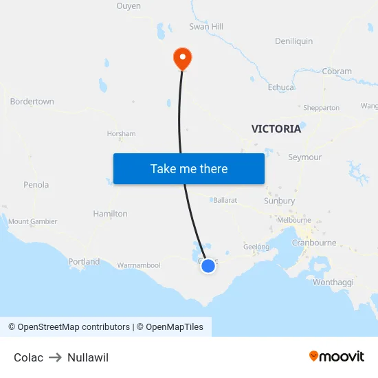 Colac to Nullawil map