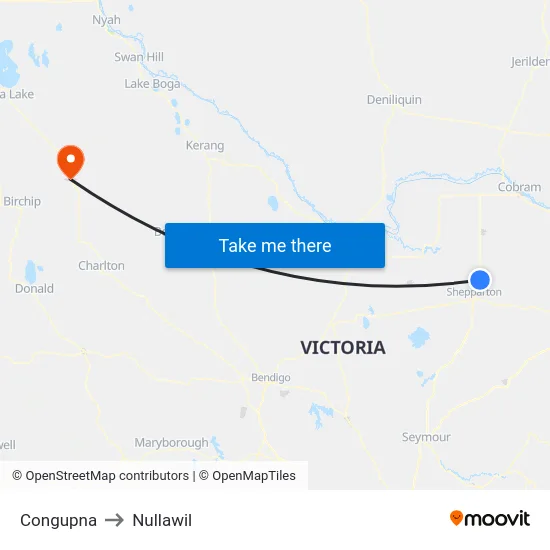 Congupna to Nullawil map