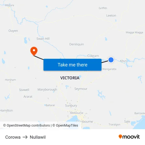 Corowa to Nullawil map